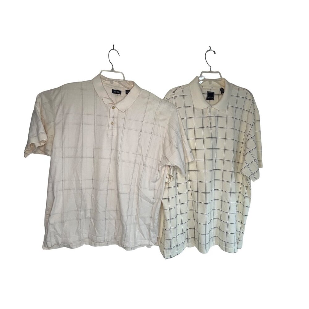 Arrow Mens White Checkered Polo Shirt XXLT Cotton/Polyester Blend Classic Fit
